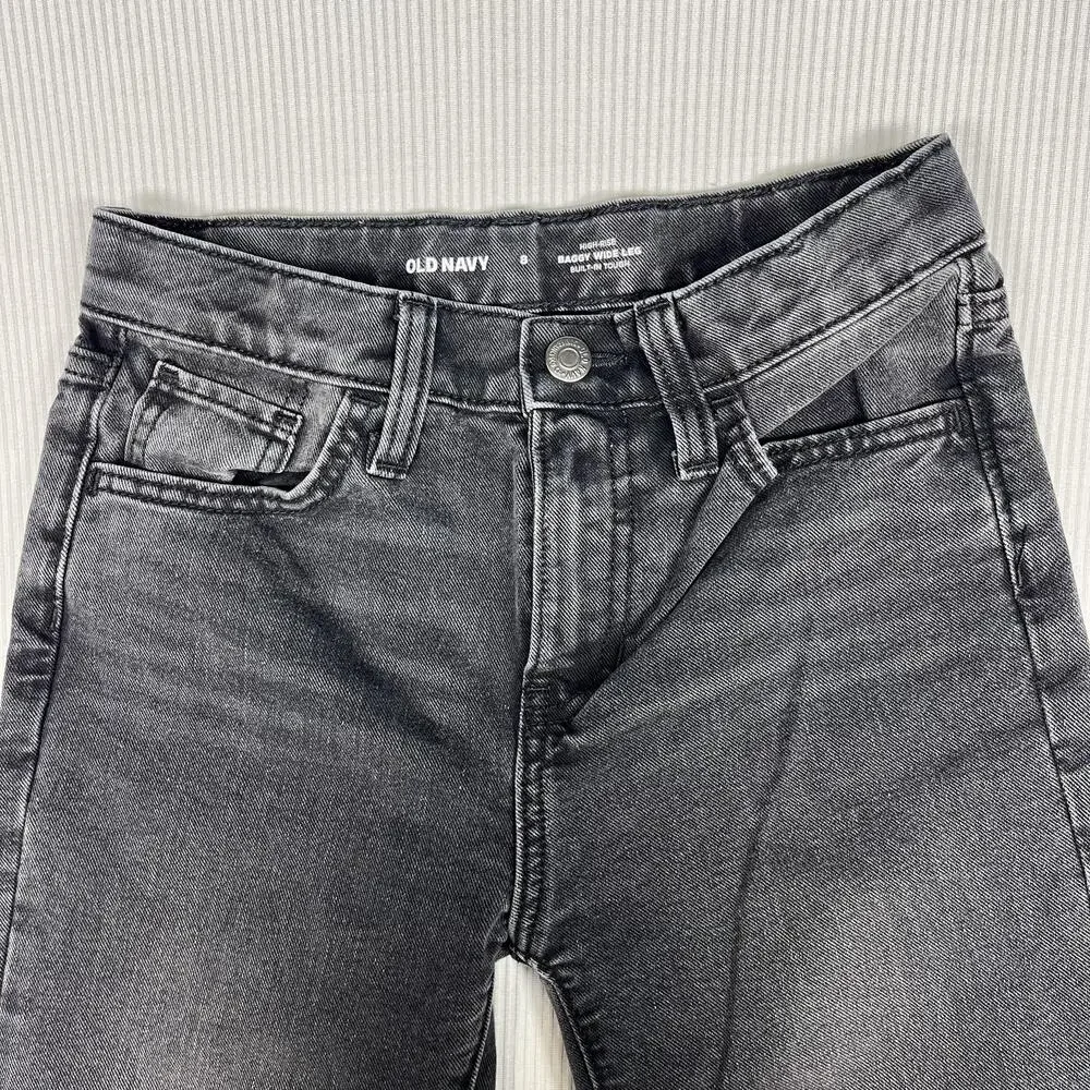 Old Navy Jeans Girls 8 Gray High Rise Baggy Wide Leg Built-In Tough Denim